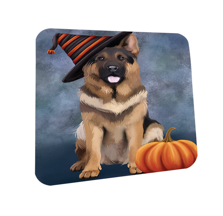 Happy Halloween German Shepherd Dog Wearing Witch Hat with Pumpkin Coasters Set of 4 CST54910