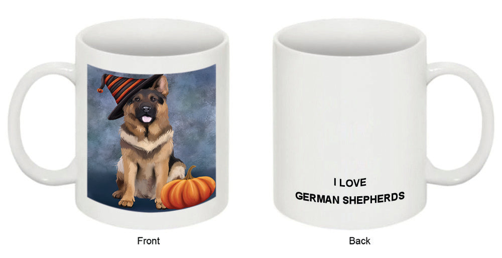 Happy Halloween German Shepherd Dog Wearing Witch Hat with Pumpkin Coffee Mug MUG50350