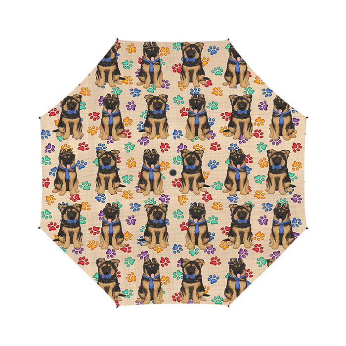 Rainbow Paw Print German Shepherd Dogs Blue Semi-Automatic Foldable Umbrella