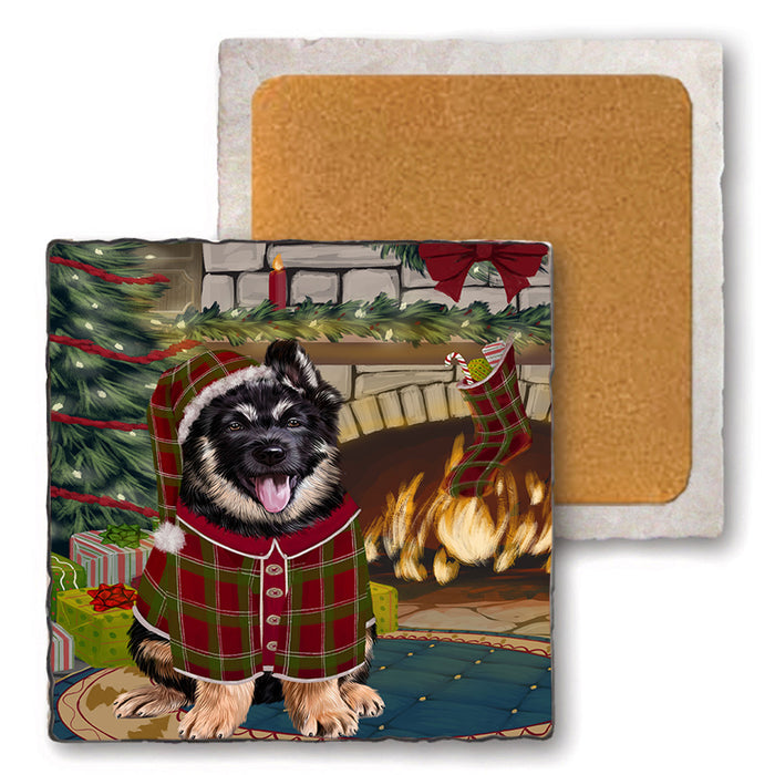 The Stocking was Hung German Shepherd Dog Set of 4 Natural Stone Marble Tile Coasters MCST50308