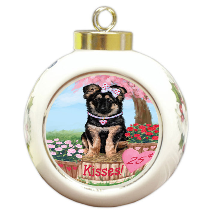 Rosie 25 Cent Kisses German Shepherd Dog Round Ball Christmas Ornament RBPOR56223