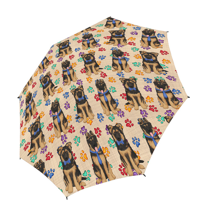 Rainbow Paw Print German Shepherd Dogs Blue Semi-Automatic Foldable Umbrella