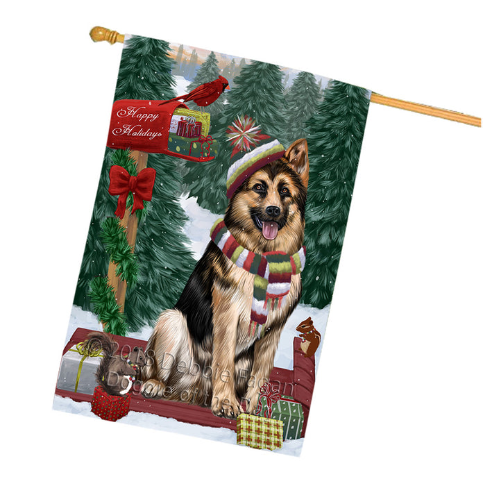 Merry Christmas Woodland Sled German Shepherd Dog House Flag FLG55360