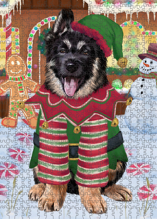 Christmas Gingerbread House Candyfest German Shepherd Dog Puzzle with Photo Tin PUZL93536