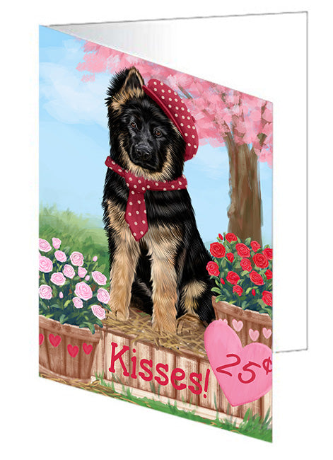 Rosie 25 Cent Kisses German Shepherd Dog Handmade Artwork Assorted Pets Greeting Cards and Note Cards with Envelopes for All Occasions and Holiday Seasons GCD72119