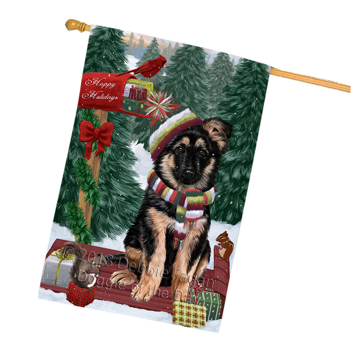 Merry Christmas Woodland Sled German Shepherd Dog House Flag FLG55361