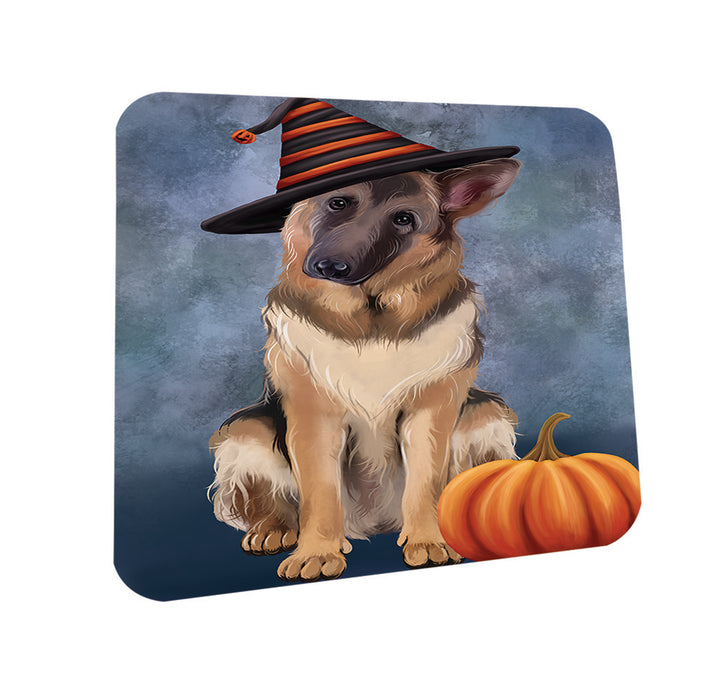 Happy Halloween German Shepherd Dog Wearing Witch Hat with Pumpkin Coasters Set of 4 CST54911