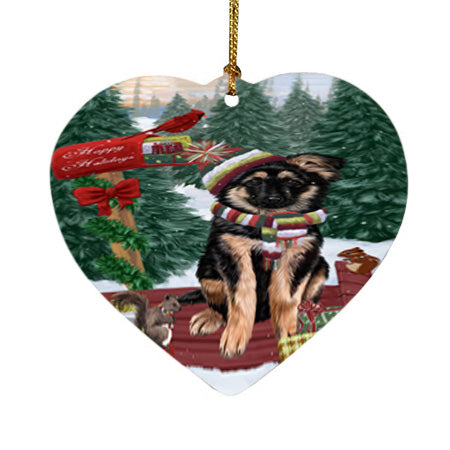 Merry Christmas Woodland Sled German Shepherd Dog Heart Christmas Ornament HPOR55288
