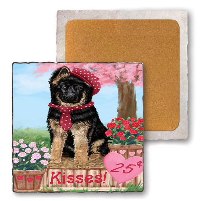 Rosie 25 Cent Kisses German Shepherd Dog Set of 4 Natural Stone Marble Tile Coasters MCST50868