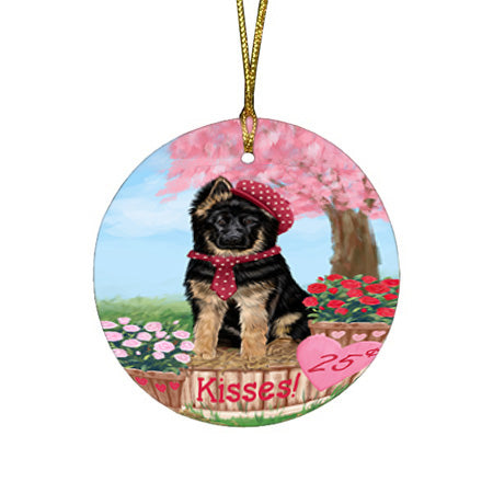 Rosie 25 Cent Kisses German Shepherd Dog Round Flat Christmas Ornament RFPOR56224