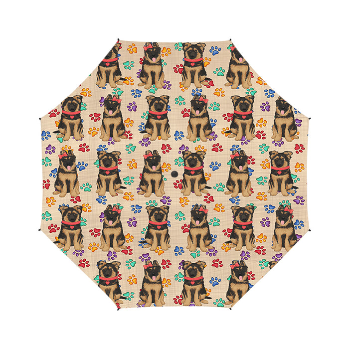 Rainbow Paw Print German Shepherd Dogs Red Semi-Automatic Foldable Umbrella