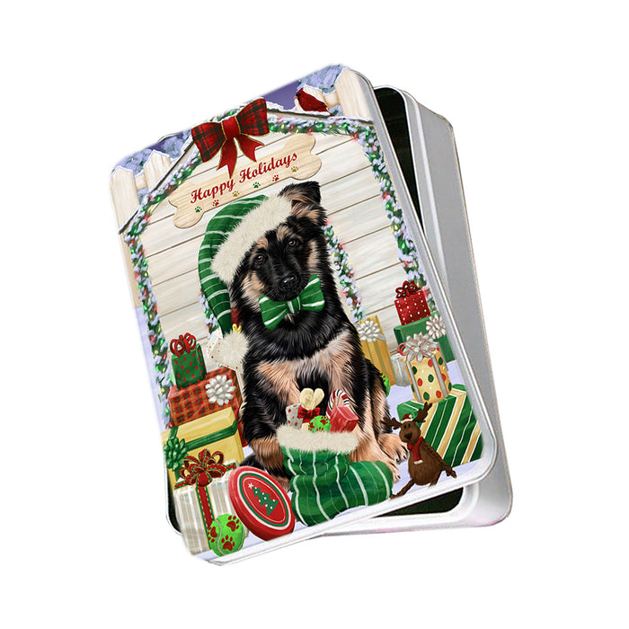 Happy Holidays Christmas German Shepherd Dog House with Presents Photo Storage Tin PITN51417