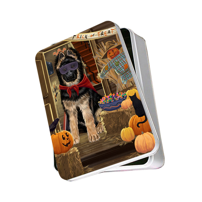 Enter at Own Risk Trick or Treat Halloween German Shepherd Dog Photo Storage Tin PITN53125