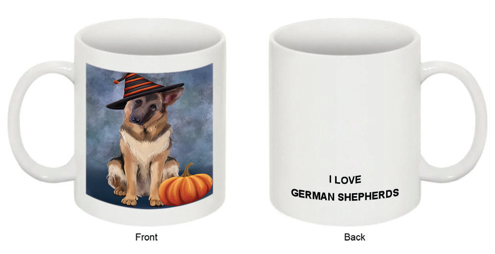Happy Halloween German Shepherd Dog Wearing Witch Hat with Pumpkin Coffee Mug MUG50351
