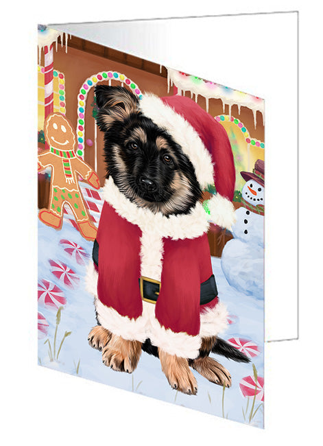 Christmas Gingerbread House Candyfest German Shepherd Dog Handmade Artwork Assorted Pets Greeting Cards and Note Cards with Envelopes for All Occasions and Holiday Seasons GCD73523