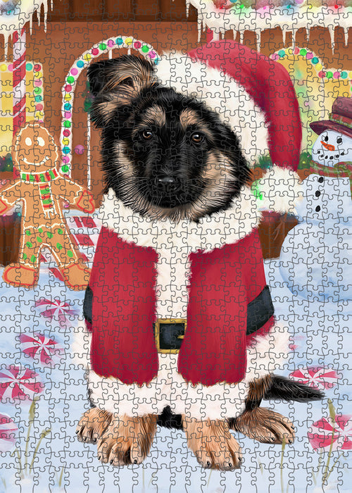 Christmas Gingerbread House Candyfest German Shepherd Dog Puzzle with Photo Tin PUZL93544