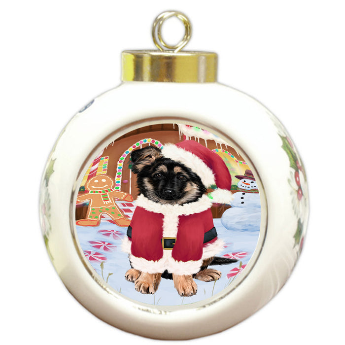 Christmas Gingerbread House Candyfest German Shepherd Dog Round Ball Christmas Ornament RBPOR56692