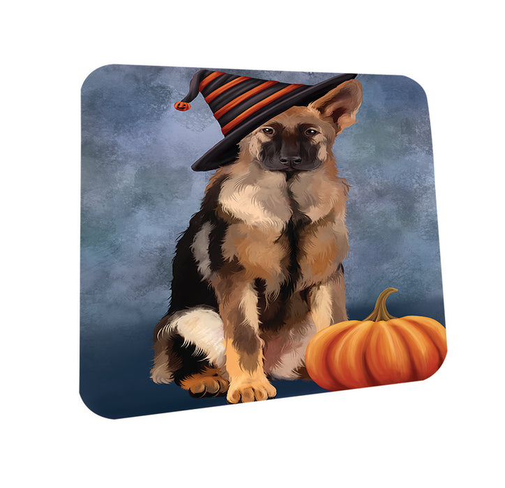 Happy Halloween German Shepherd Dog Wearing Witch Hat with Pumpkin Coasters Set of 4 CST54912