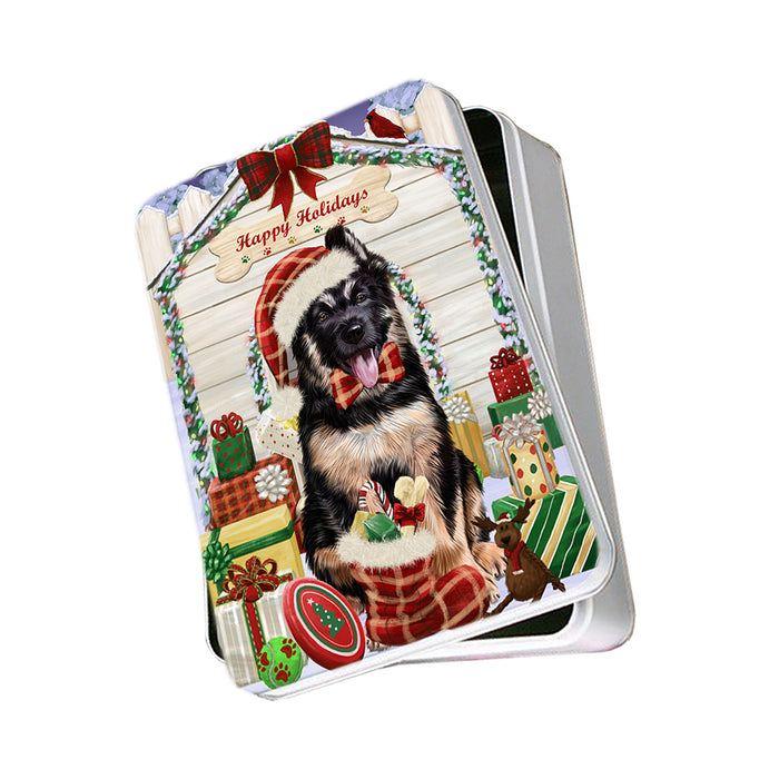 Happy Holidays Christmas German Shepherd Dog House with Presents Photo Storage Tin PITN51418