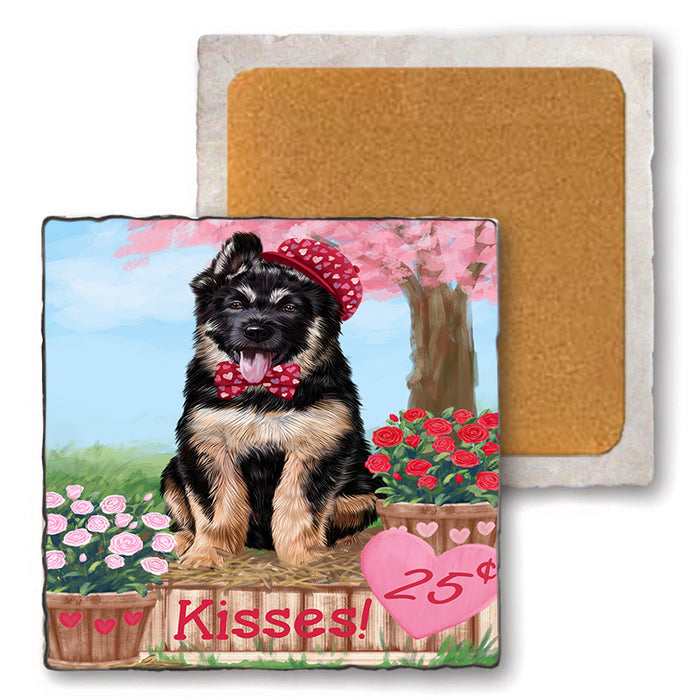 Rosie 25 Cent Kisses German Shepherd Dog Set of 4 Natural Stone Marble Tile Coasters MCST50869