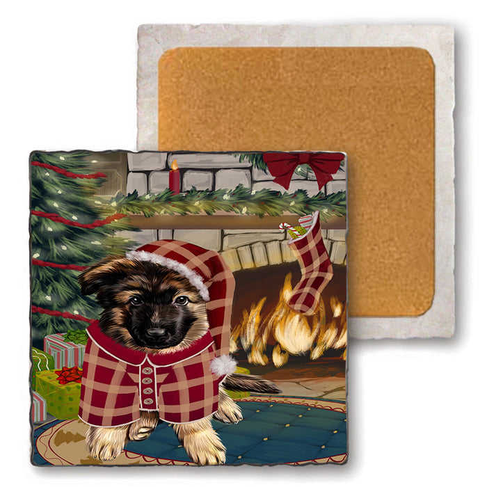 The Stocking was Hung German Shepherd Dog Set of 4 Natural Stone Marble Tile Coasters MCST50310