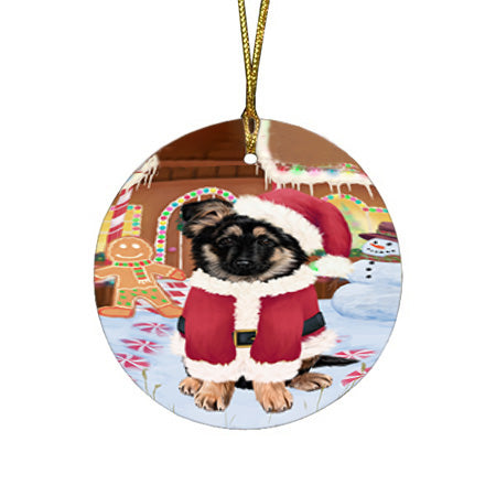 Christmas Gingerbread House Candyfest German Shepherd Dog Round Flat Christmas Ornament RFPOR56692