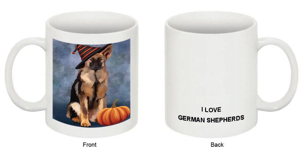 Happy Halloween German Shepherd Dog Wearing Witch Hat with Pumpkin Coffee Mug MUG50352