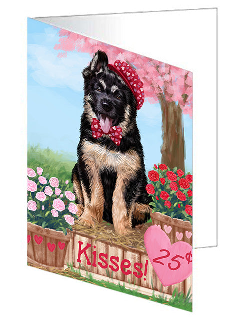 Rosie 25 Cent Kisses German Shepherd Dog Handmade Artwork Assorted Pets Greeting Cards and Note Cards with Envelopes for All Occasions and Holiday Seasons GCD72122