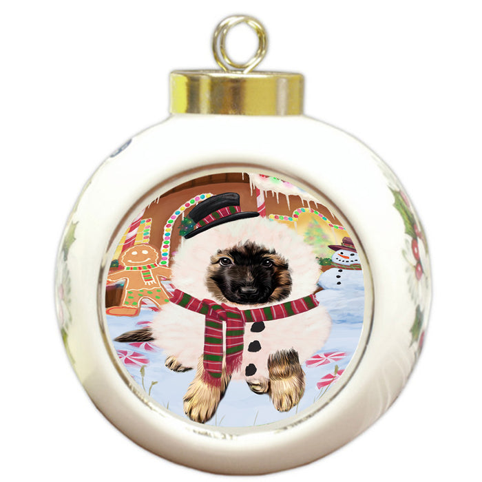 Christmas Gingerbread House Candyfest German Shepherd Dog Round Ball Christmas Ornament RBPOR56693