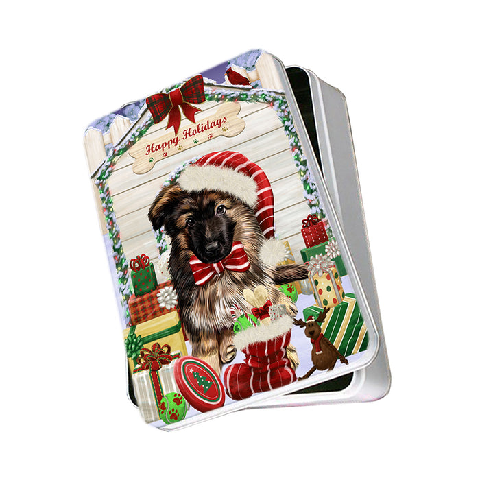 Happy Holidays Christmas German Shepherd Dog House with Presents Photo Storage Tin PITN51419