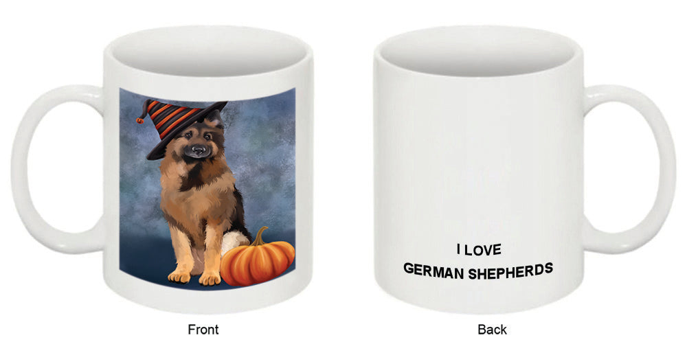 Happy Halloween German Shepherd Dog Wearing Witch Hat with Pumpkin Coffee Mug MUG50353