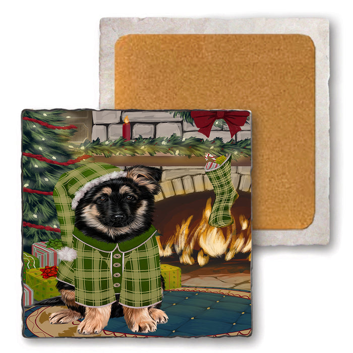 The Stocking was Hung German Shepherd Dog Set of 4 Natural Stone Marble Tile Coasters MCST50311