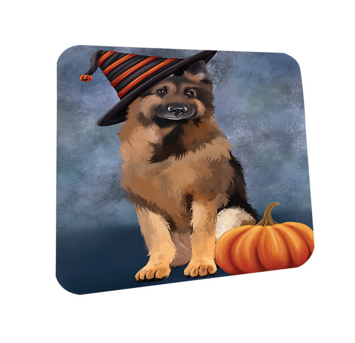Happy Halloween German Shepherd Dog Wearing Witch Hat with Pumpkin Coasters Set of 4 CST54913