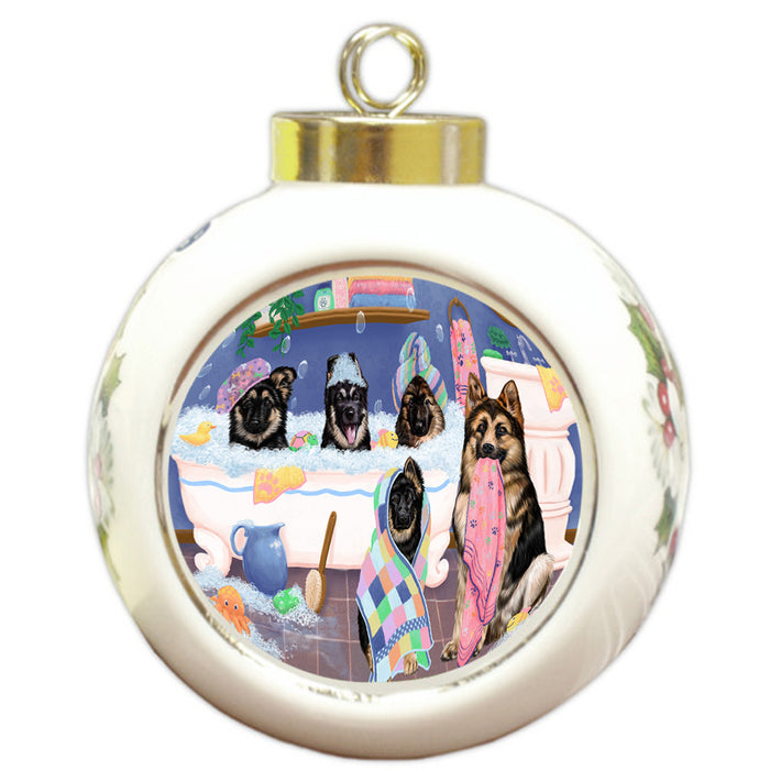 Rub A Dub Dogs In A Tub German Shepherds Dog Round Ball Christmas Ornament RBPOR57145