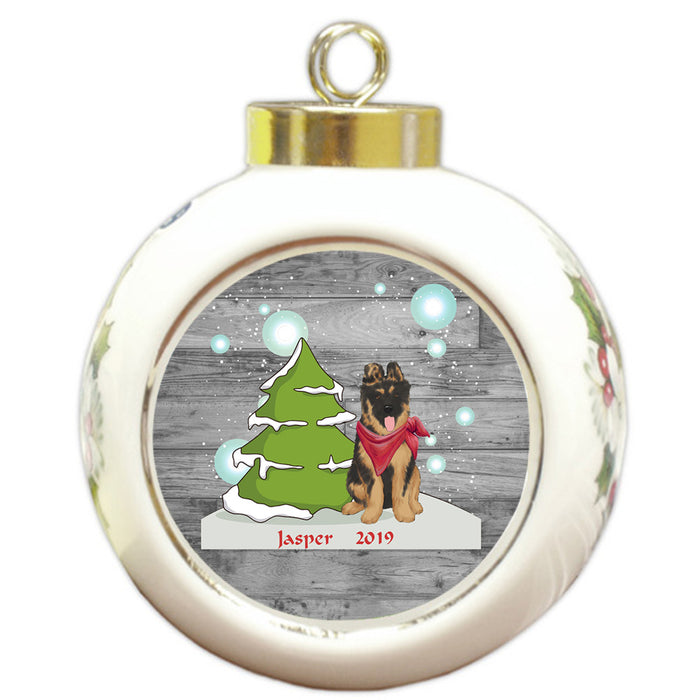 Custom Personalized Winter Scenic Tree and Presents German Shepherd Dog Christmas Round Ball Ornament