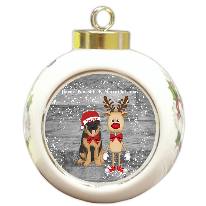 Custom Personalized German Shepherd Dog Reindeer and Pooch Christmas Round Ball Ornament