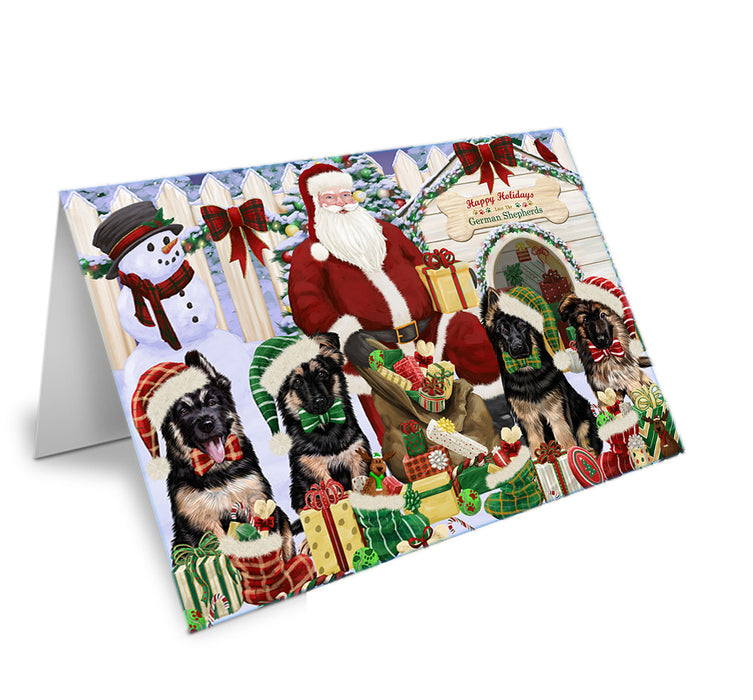 Happy Holidays Christmas German Shepherds Dog House Gathering Handmade Artwork Assorted Pets Greeting Cards and Note Cards with Envelopes for All Occasions and Holiday Seasons GCD58385