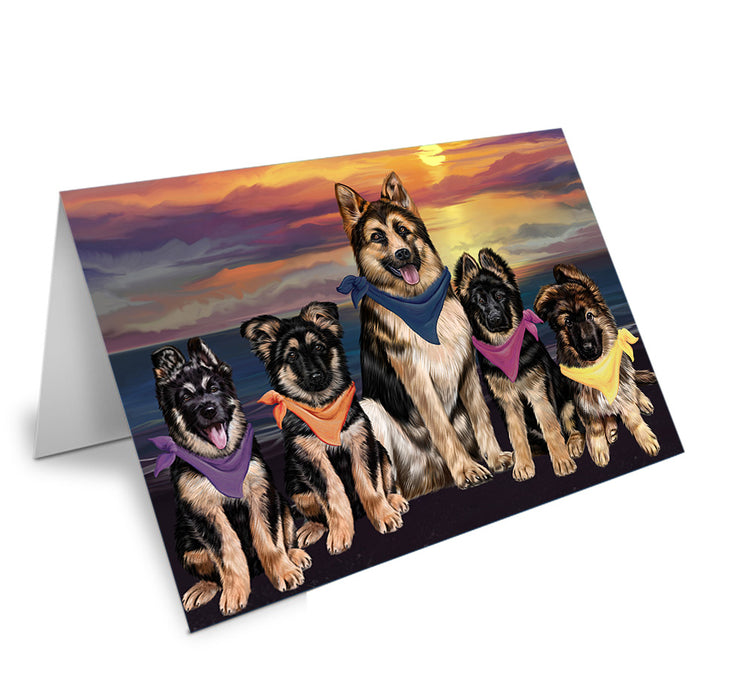 Family Sunset Portrait German Shepherds Dog Handmade Artwork Assorted Pets Greeting Cards and Note Cards with Envelopes for All Occasions and Holiday Seasons GCD54797