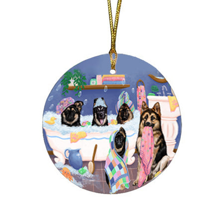 Rub A Dub Dogs In A Tub German Shepherds Dog Round Flat Christmas Ornament RFPOR57145