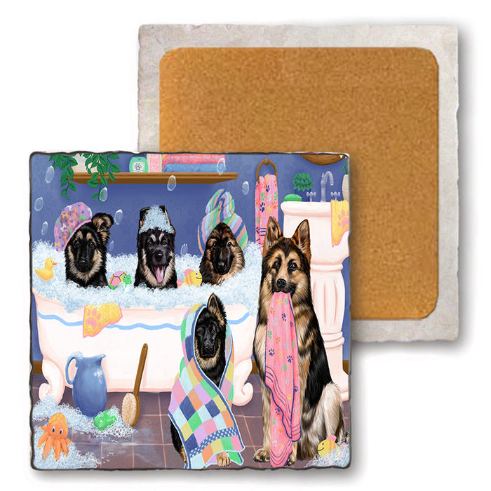 Rub A Dub Dogs In A Tub German Shepherds Dog Set of 4 Natural Stone Marble Tile Coasters MCST51789