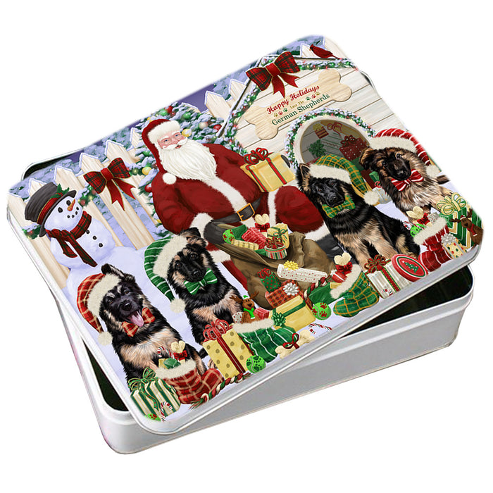 Happy Holidays Christmas German Shepherds Dog House Gathering Photo Storage Tin PITN51452