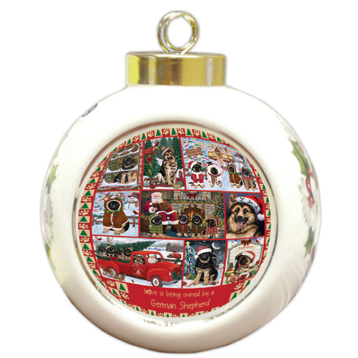 Love is Being Owned Christmas German Shepherd Dogs Round Ball Christmas Ornament RBPOR58382