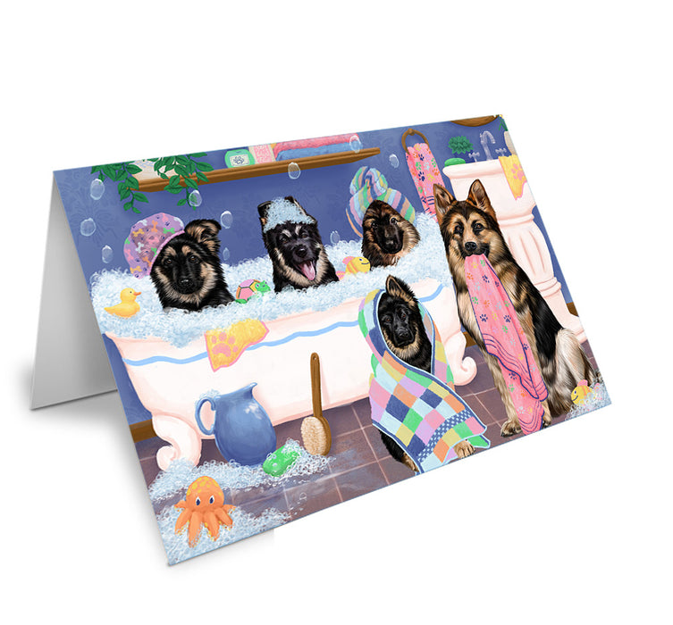 Rub A Dub Dogs In A Tub German Shepherds Dog Handmade Artwork Assorted Pets Greeting Cards and Note Cards with Envelopes for All Occasions and Holiday Seasons GCD74882