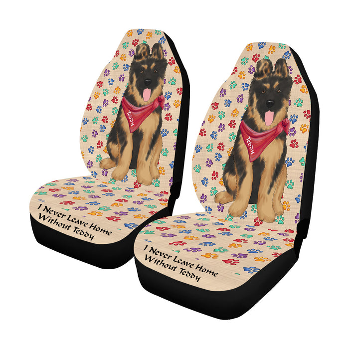Personalized I Never Leave Home Paw Print German Shepherd Dogs Pet Front Car Seat Cover (Set of 2)