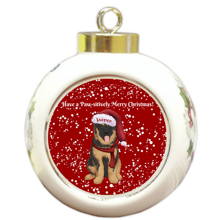 Custom Personalized Pawsitively German Shepherd Dog Merry Christmas Round Ball Ornament