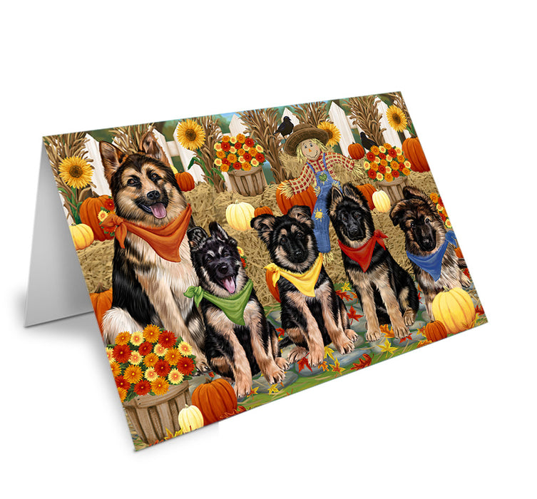 Fall Festive Gathering German Shepherds Dog with Pumpkins Handmade Artwork Assorted Pets Greeting Cards and Note Cards with Envelopes for All Occasions and Holiday Seasons GCD55961