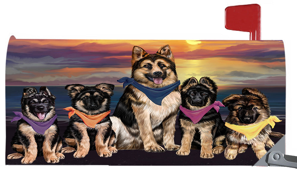 Family Sunset Portrait German Shepherd Dogs Magnetic Mailbox Cover MBC48473