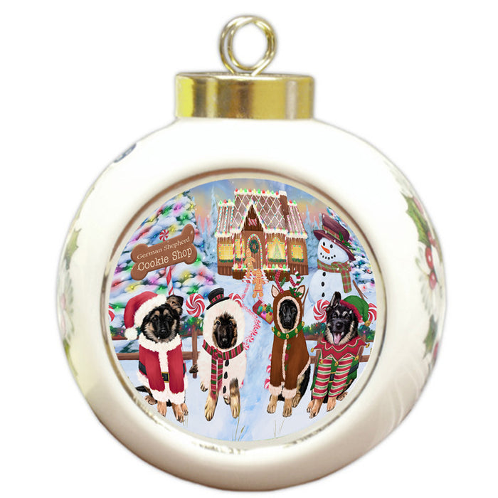 Holiday Gingerbread Cookie Shop German Shepherds Dog Round Ball Christmas Ornament RBPOR56756