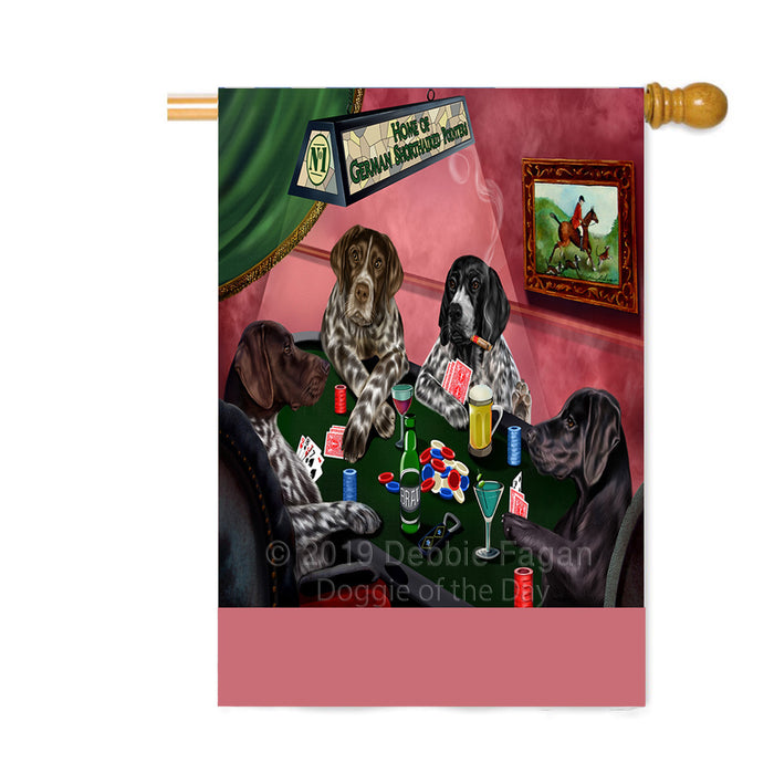 Personalized Home of German Shorthaired Pointer Dogs Four Dogs Playing Poker Custom House Flag FLG-DOTD-A60326