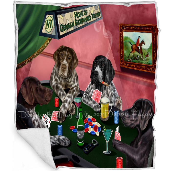 Home of German Shorthaired Pointers 4 Dogs Playing Poker Blanket